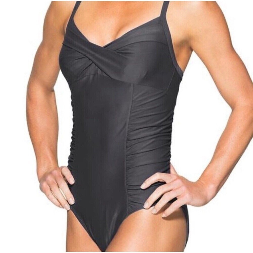 Athleta Twister Swimsuit One Piece Womens 36 B/C Black Underwire Ruched Side NEW - Picture 2 of 11